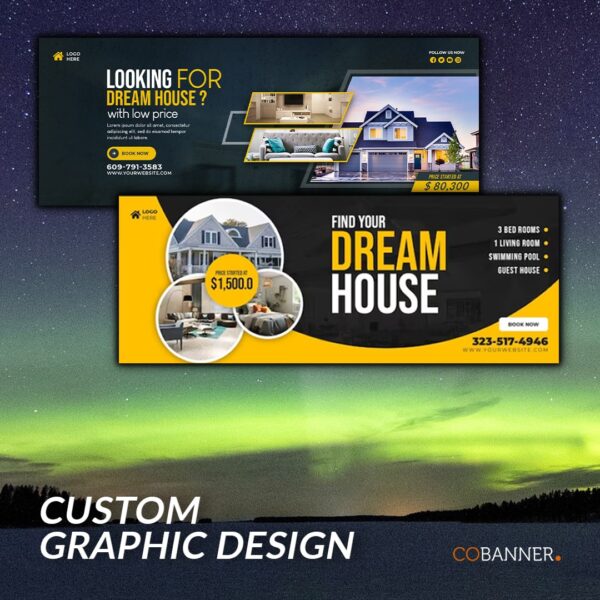 Custom graphic design for real estate banners.