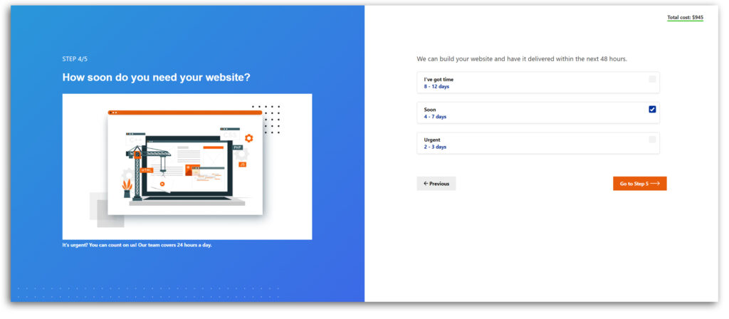 Website price calculator step 4.