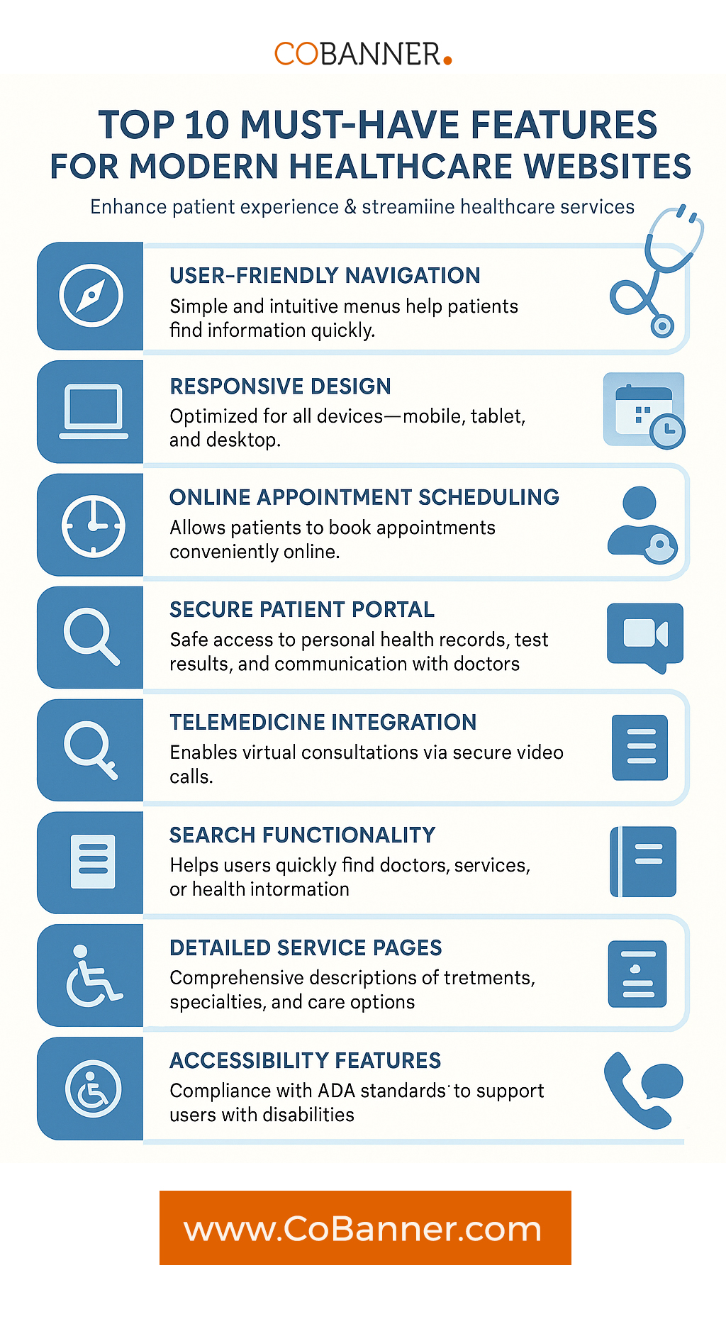 Top features for healthcare websites.
